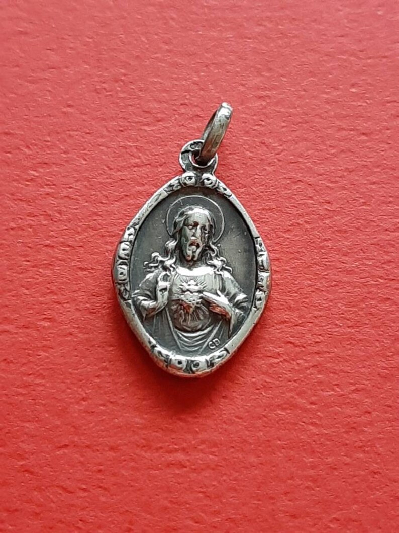 Jesus Christ Sacred Heart Mother Mary and Child Jesus Religious vintage Catholic hallmarked silver pendant charm of Holy Mary Our Lady