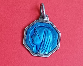 Vintage Our Lady of Lourdes Medal 1 Pc • Lg Enameled Notre Dame France ...
