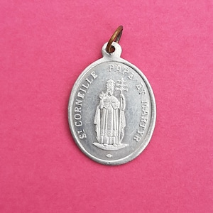 Religious Belgium aluminum patron medal pendant of Saint Corneille, pope Saint Cornelius and Holy Mary Our Lady