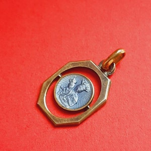 Vintage religious Catholic open worked blue enamel charm of the Crowned Our Lady with Child Jesus, enamel religious medal, guilloche charm