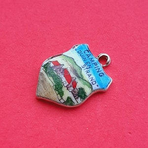 Vintage Dutch enamel charm of Camping Dune and Beach, pendant charm souvenir Camping Dune and Beach Holland, souvenir Scharendijke Zeeland