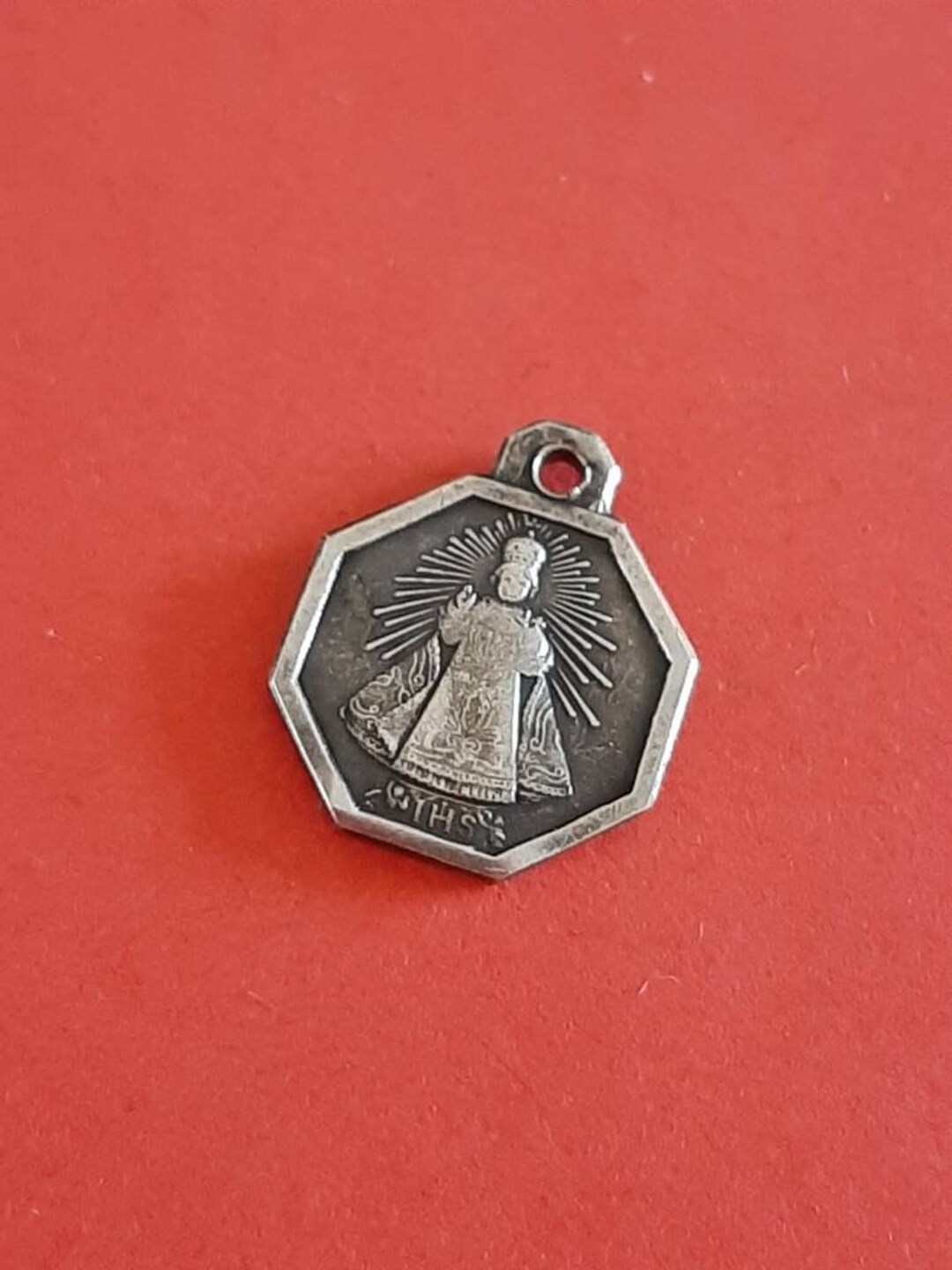 Vintage Religious Catholic French Silver Plated Medal Pendant of Infant ...