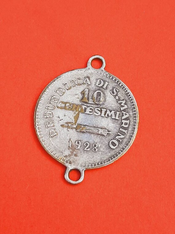 Vintage silver plated medal pendant charm of San … - image 6