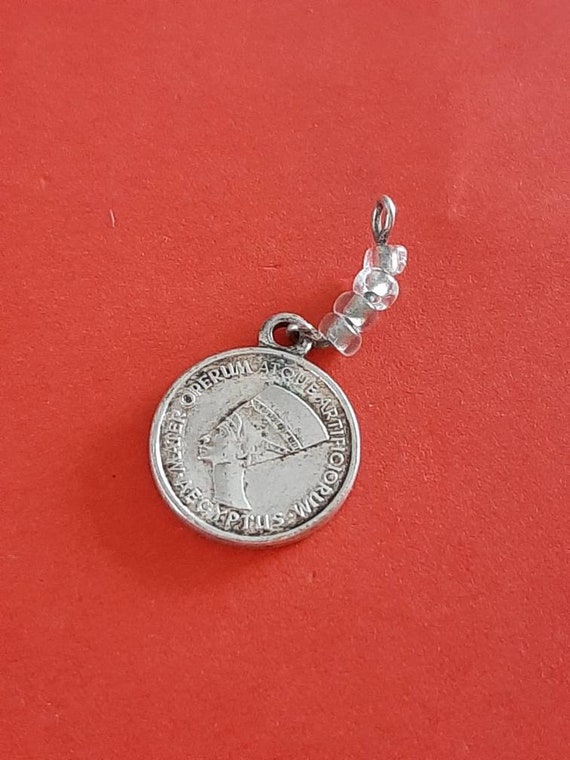 Vintage tiny silver plated Egyptian medal pendant… - image 1