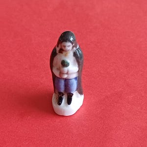 Vintage French porcelain feve, Feves (French for “bean”) tiny porcelain figurine, mini shepherd statue
