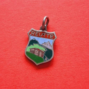 Vintage silver and enamel travel shield of Reutte Austria, travel charm Austria, Reutte pendant charm souvenir