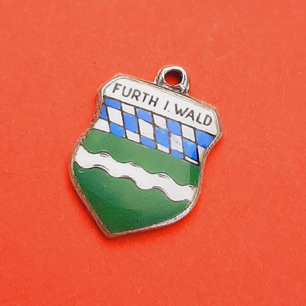 Vintage silver 800 and enamel charm of Furth im Wald, Bayern Germany souvenir charm, heraldry Furth im Wald, Cham Germany