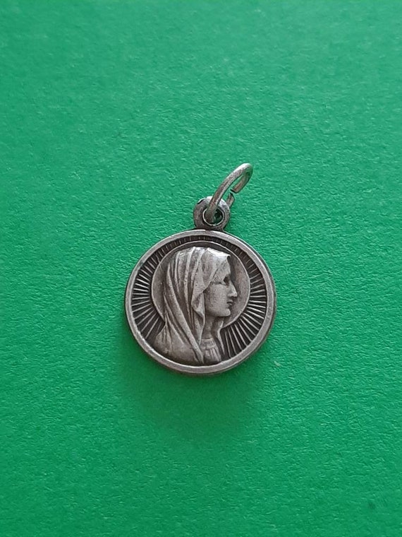 Vintage French tiny religious Catholic silver pla… - image 1