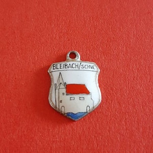 Vintage enamel silvered travel shield of Bleibach Germany, Bleibach travel charm, enamel charm of Gutach im Breisgau