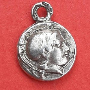 Antique French silver plated medal pendant of Brittany, Brittany wild boar medal, old Brittany charm, hunting Bretagne France