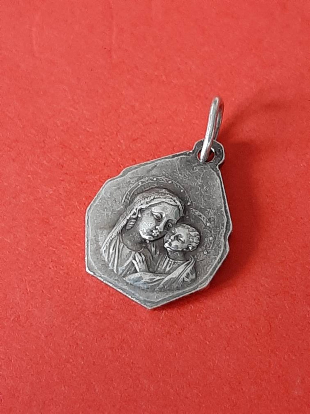 Vintage Religious Catholic French Floral Medal Pendant of Our Lady With ...
