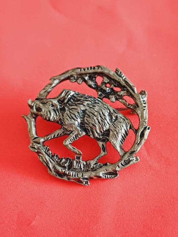 Vintage South German silver plated hunter brooch … - image 1