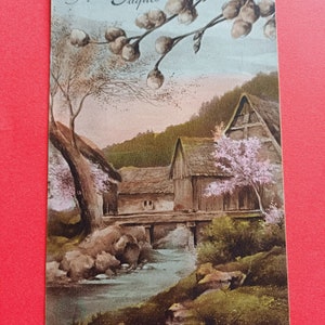 Cartolina colorata floreale francese d'epoca per Pasqua, vecchia cartolina di Pasqua