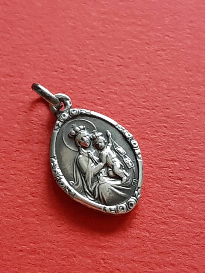 Jesus Christ Sacred Heart Mother Mary and Child Jesus Religious vintage Catholic hallmarked silver pendant charm of Holy Mary Our Lady