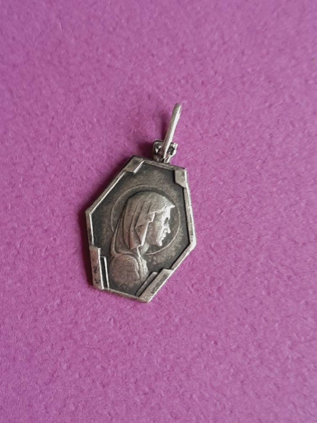Vintage Religious Catholic French Silver Plated Medal Pendant of Our ...