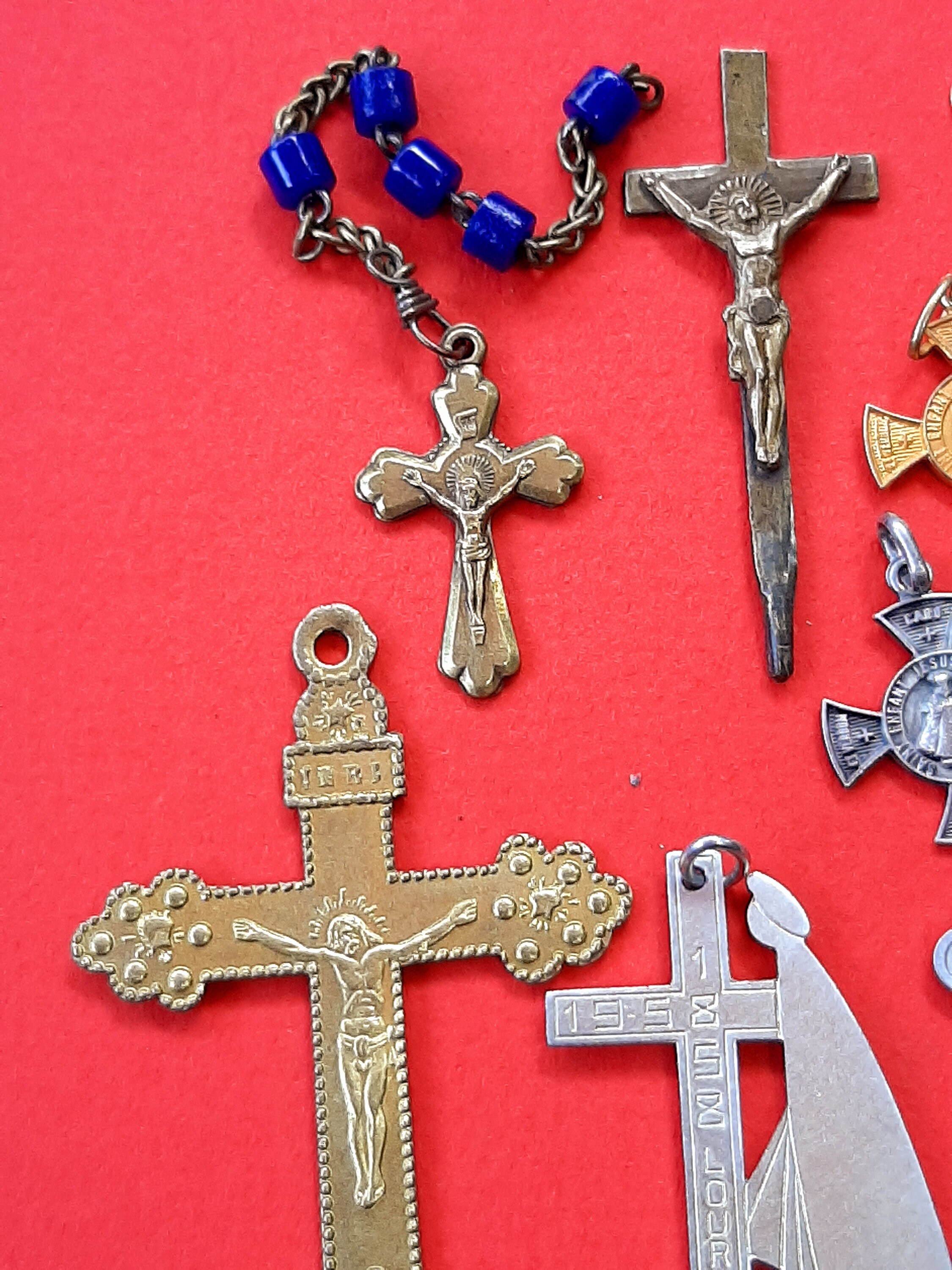 Collection of 9 Vintage Religious Catholic Crosses Crucifix