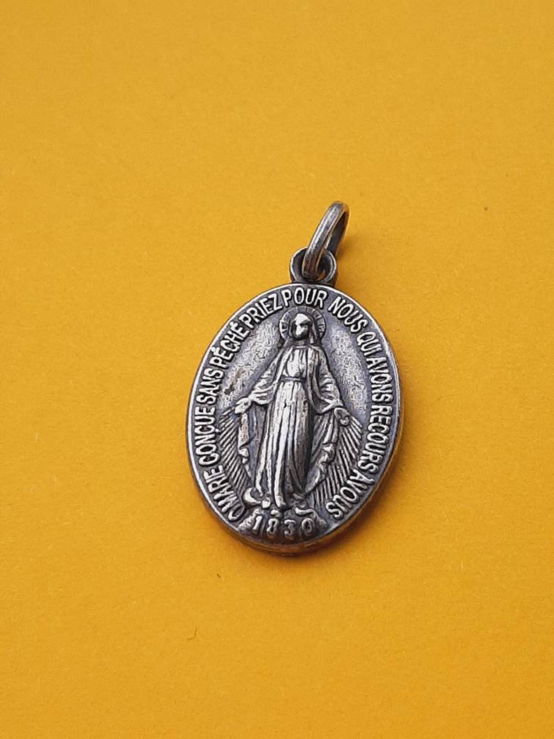 Vintage Religious Catholic French Oval Silver Plated Medal Pendant ...