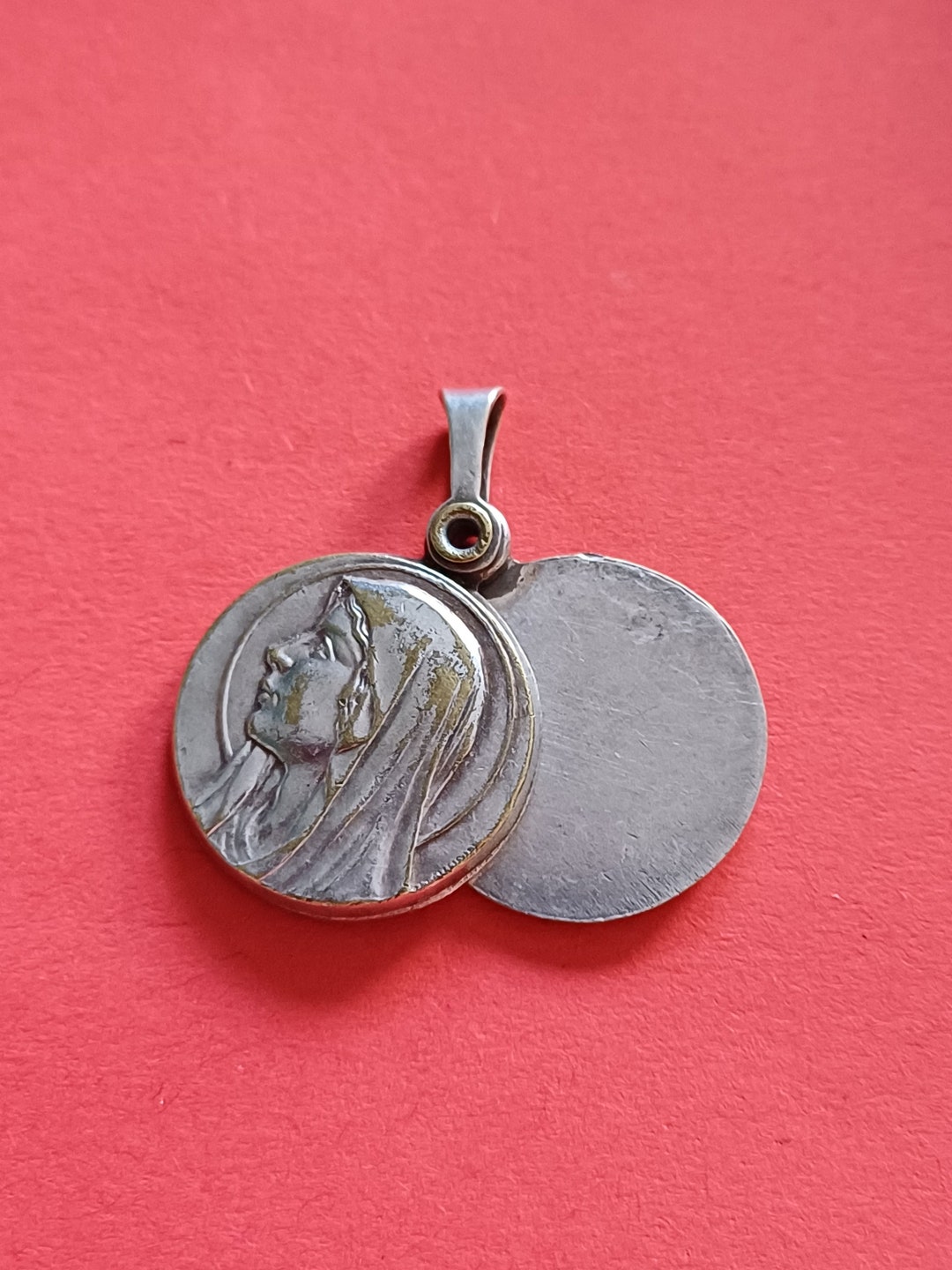 Vintage Religious Catholic French Silver Plated Medal Pendant of Saint ...