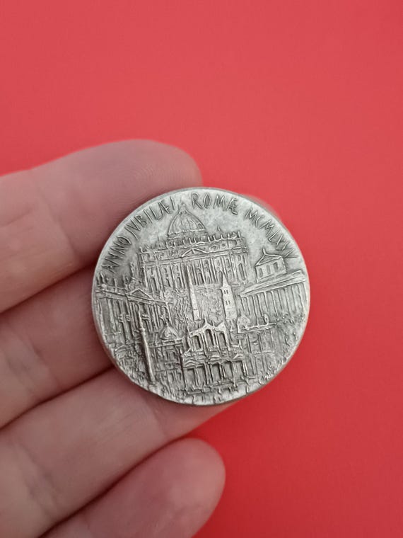 ヴィンテージの宗教的なカトリックの大型銀メッキのバチカン記念品