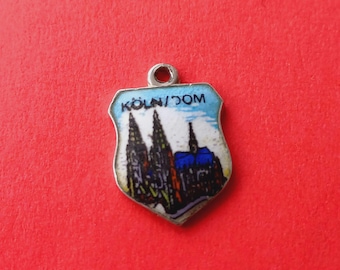 Vintage silver and enamel travel shield charm of Köln, Köln charm, Cologne, Cologne travel shield charm, Köln am Rhein Germany, Dom of Köln
