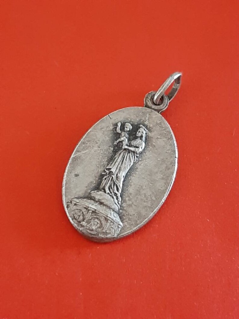 Vintage Religious Catholic French Oval Silver Medal Pendant of Our Lady ...