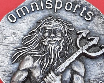 Very unique vintage silver plated mythology Roman medal pendant of Neptune with trident, Varuna, God of the sea, Neptune