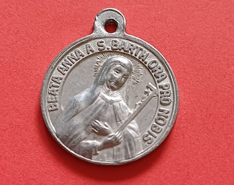Vintage religious Catholic aluminum medal pendant of Anna of Saint Bartholomew