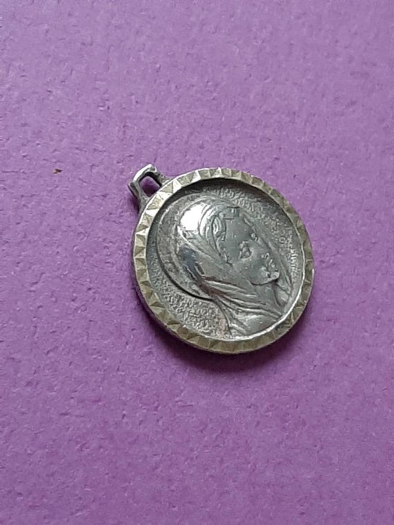 Vintage religious Cath silver plated charm of Our… - image 5
