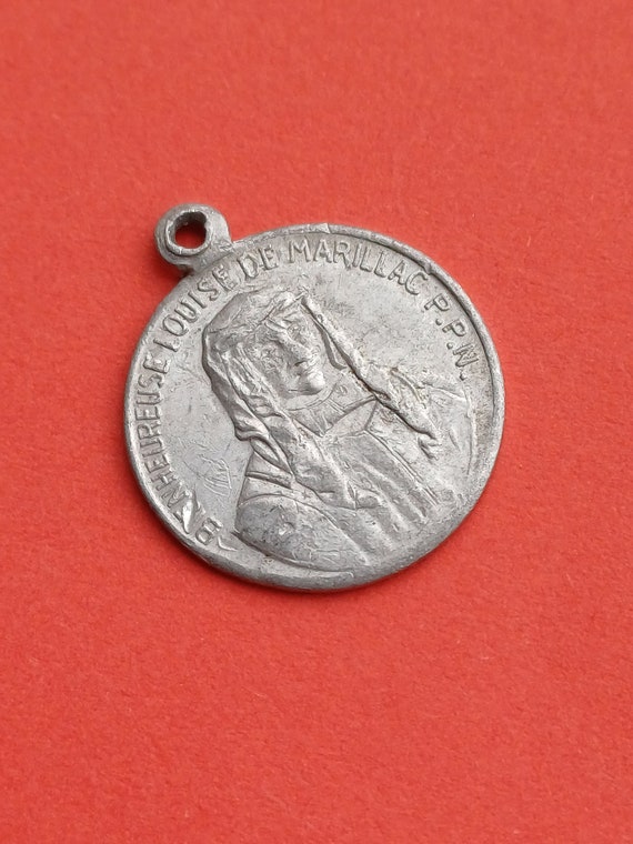 Vintage religious Catholic French aluminum medal … - image 2