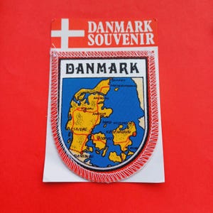 Badge souvenir vintage du Danemark, emblème du Danemark, carte du Danemark, patch souvenir du Danemark