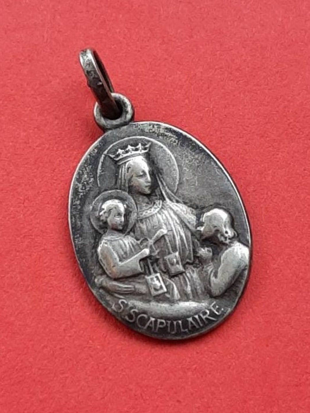 Vintage Religious Catholic French Oval Silver Plated Medal Pendant of ...