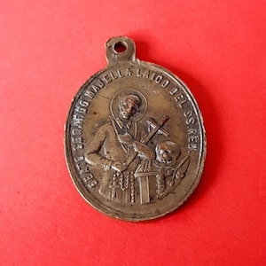Pingente de medalha religiosa vintage de cobre de São Geraldo de Majella, Sancte Gerarde Maiella e Santo Afonso Maria, Santo Afonso Maria de Liguori