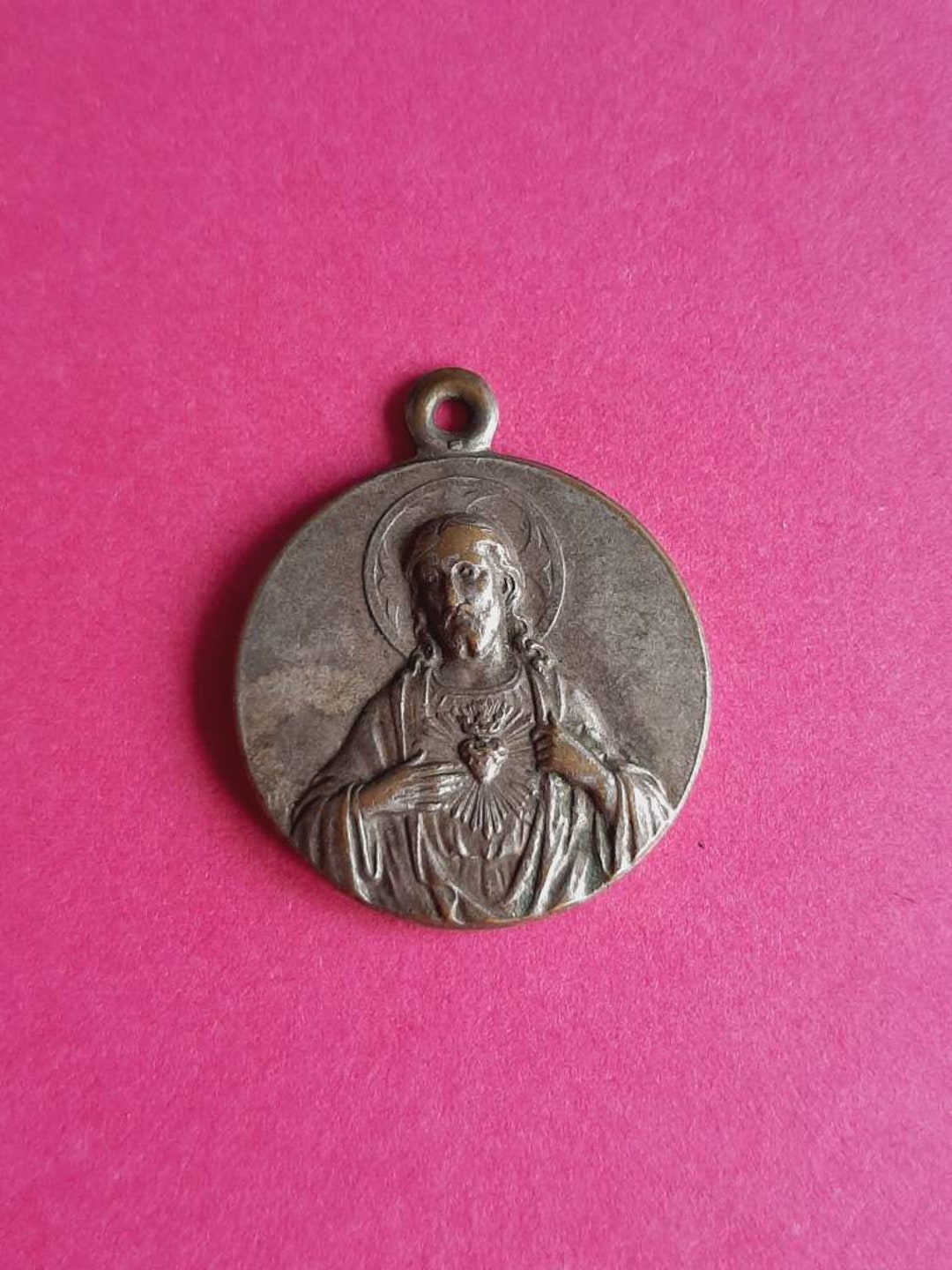 Vintage Religious Catholic French Signed Silver Plated Medal Pendant of ...
