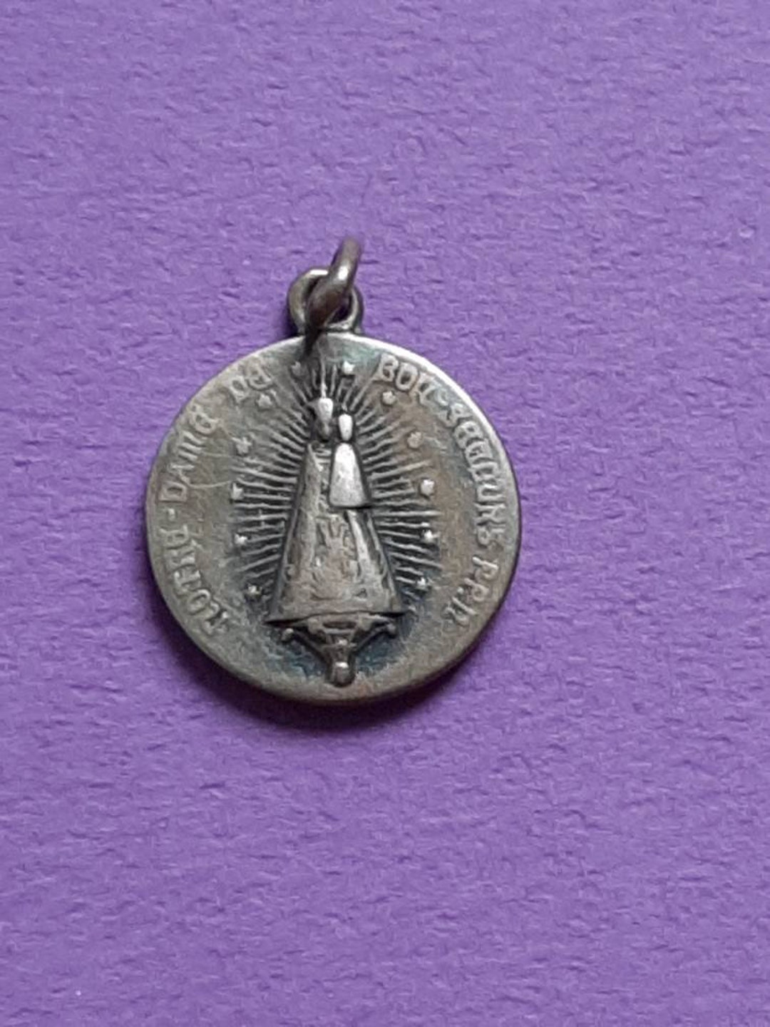 Vintage Religious Catholic Silver Plated Charm of Notre Dame De Bon ...