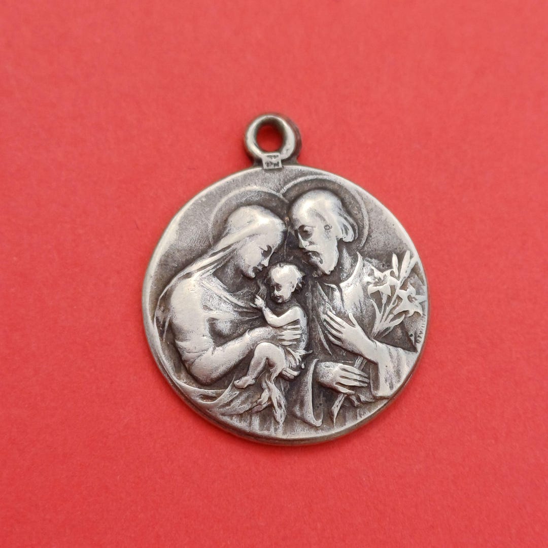 Vintage Religious Catholic French Floral Silver Plated Medal Pendant of ...