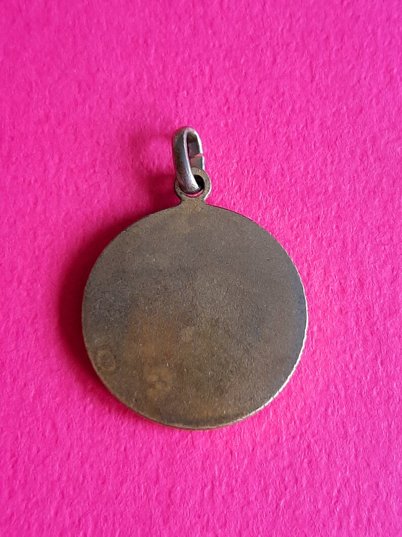 Vintage French brass medal pendant medallion charm of a young praying girl Child gift for the First Holy Communion or Confirmation