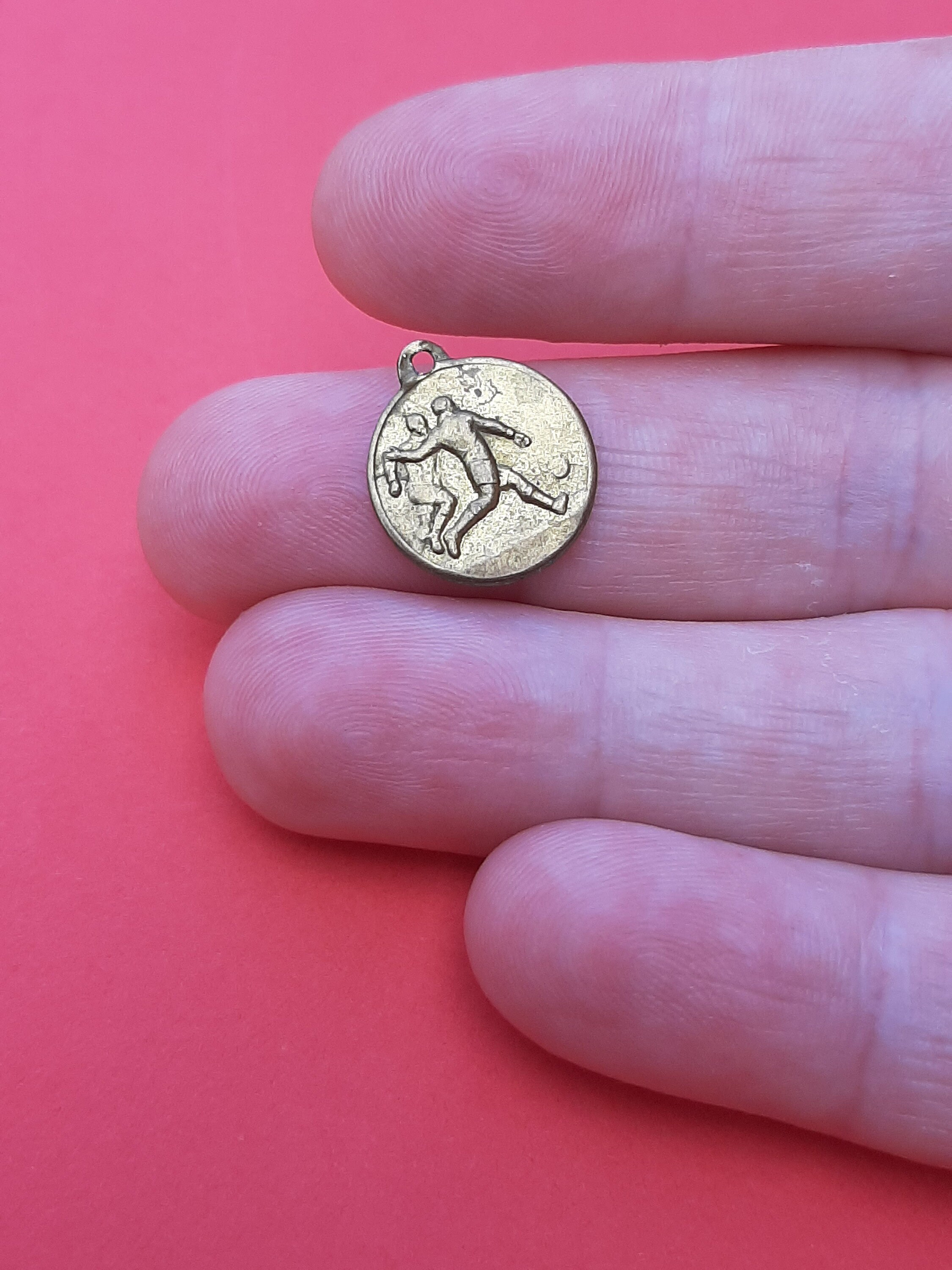 Vintage French Tiny Brass Sport Medal Pendant of Football Old Etsy