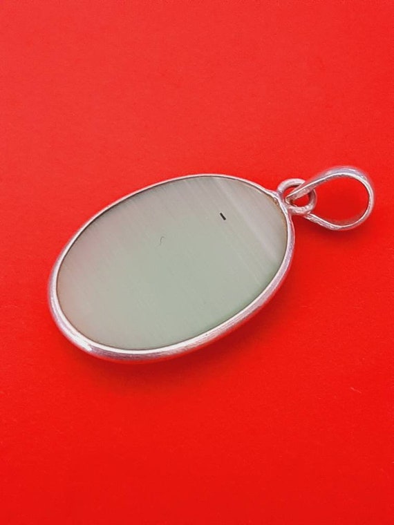 Vintage oval classic silver plated and green pend… - image 7