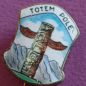 Vintage enamel Totem pole lapel pin, Totem pole lapel pin, enamel spiritual pin image 3