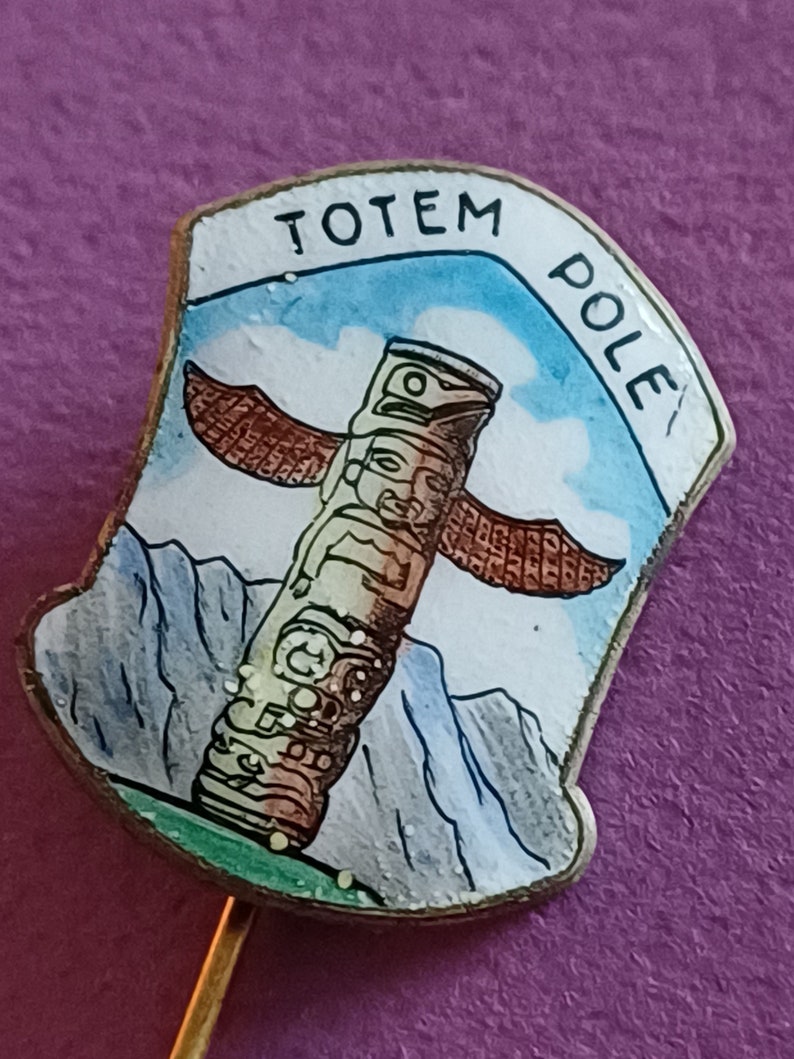 Vintage enamel Totem pole lapel pin, Totem pole lapel pin, enamel spiritual pin image 3