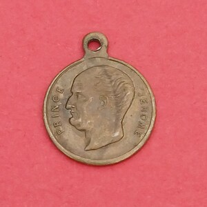 Antique French brass medal pendant charm of Prince Jerome, 1784-1860, brother of Napoleon Bonaparte