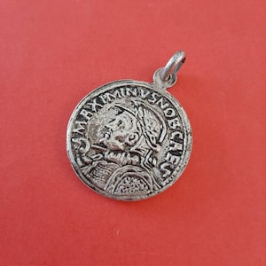 Vintage silver plated medal pendant of MAXIMIANVS NOB CAES, The Roman Empire, Maximinus medal, Maximinus Daia, Augustus Galerius