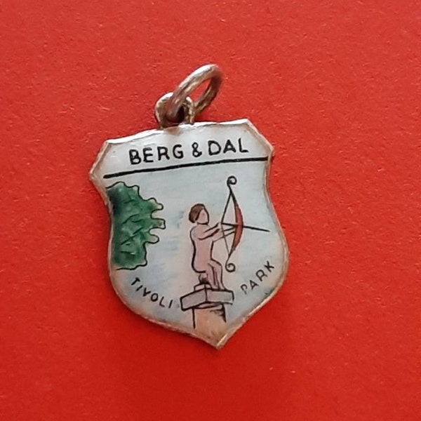 Vintage Dutch silver and enamel Tivoli charm, Tivoli Amusement Park, Berg en Dal pendant charm, enamel cupid charm, souvenir Berg en Dal