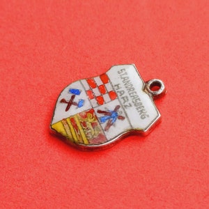 Vintage deutscher Reiseschildanhänger aus Silber und Emaille von Sankt Andreasberg, Heraldik Sankt Andreasberg, Souvenir St. Andreasberg, Harz