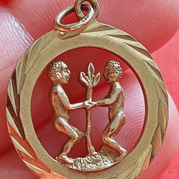Vintage gold double hallmarked open worked pendant charm zodiac sign libra, old libra charm, vintage gold plated libra