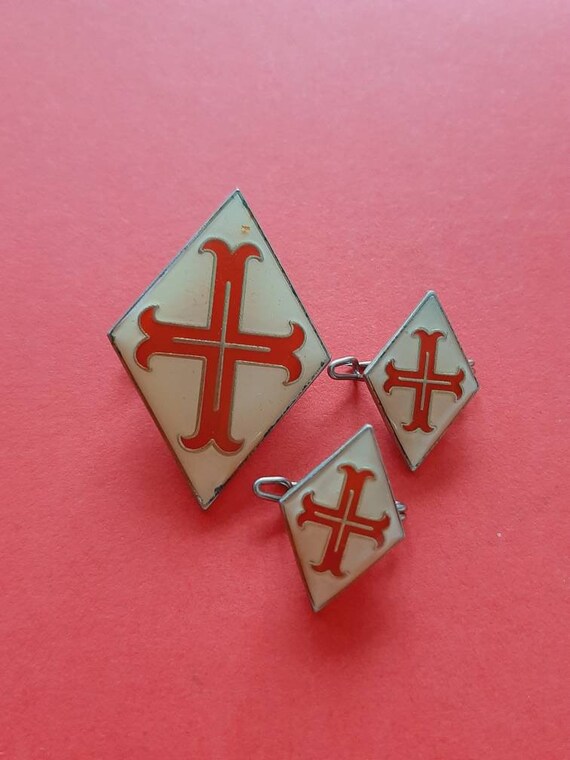 Group of 3 Religious Vintage Enamel Red and White Crusade Cross