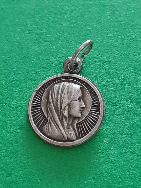Vintage French tiny religious Catholic silver pla… - image 2