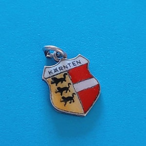 Esmalte vintage y plata 800 con sello Kärnten Austria encanto de viaje, recuerdo colgante de Kärnten Austria, recuerdo de Kärnten