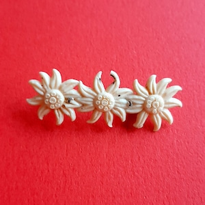 Vintage floral celluloid brooch of Edelweiss flowers, vintage Oktoberfest souvenir, old Edelweiss brooch, celluloid floral brooch