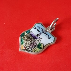 Vintage silver 800 marked and enamel travel shield charm of Altenberg Germany, Altenberg souvenir